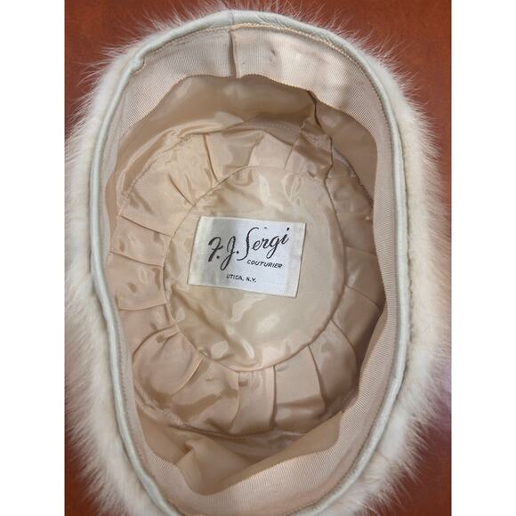 Vintage F.J. Sergi Ivory Mink Fur Hat Couture Utica NY Winter Cap - Picture 3 of 9